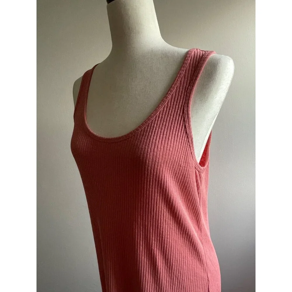 Old Navy Maxi Ribbed Tank Dress Womens M Pink/Coral Linen Blend Sleeveless